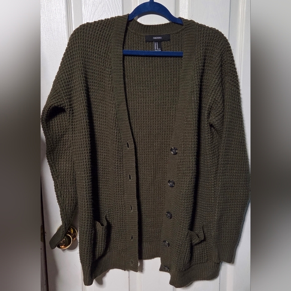 Forever 21 Sweaters - Forever 21 Men's Dark Green Cardigan